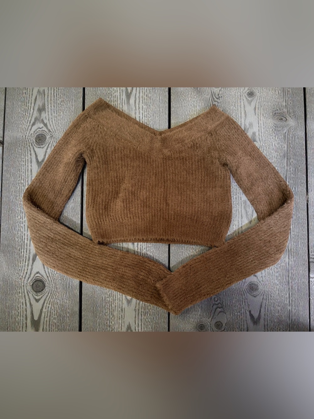 American Eagle Outfitters Off-the-Shoulder Chestnut Brown Cropped Sweater